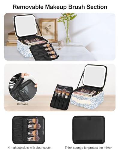 Small Floral Print Makeup Bag with LED Mirror - Travel Cosmetic Organizer for Women & Girls