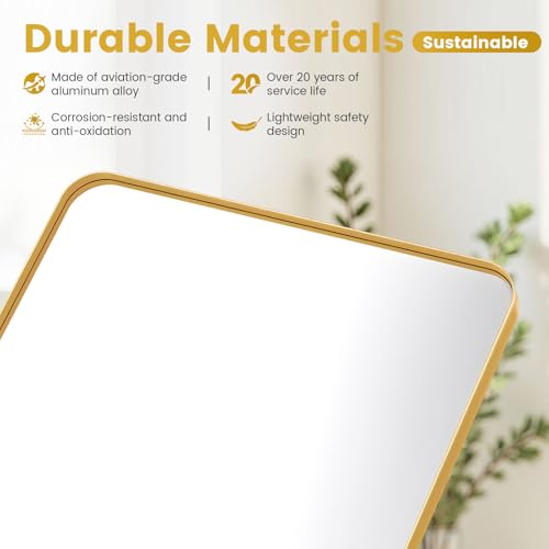 18x30 Inch Gold Bathroom Mirror with Aluminum Frame - Over Sink Wall Decor - Variation: Gold / 30"L x 18"W