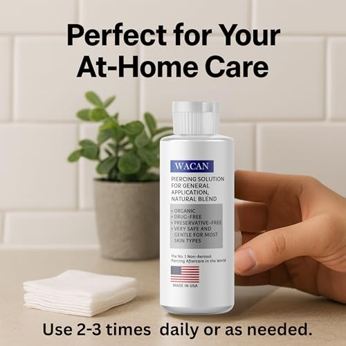 WACAN Gentle Daily Piercing Solution 4oz Pack of 2 - Soothing Saline Rinse for Sensitive Skin & New Piercings