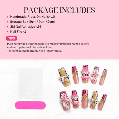 Press On Nails Y2K Pink Leopard Charm Design - Handmade, Variation 0040 / S
