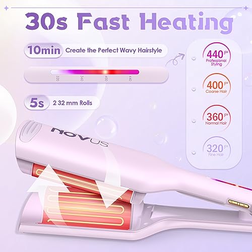 NOVUS Purple 1.25 Inch Curling Iron & Hair Waver with Ceramic Dual Barrel, Ionic Technology, Auto Shutoff