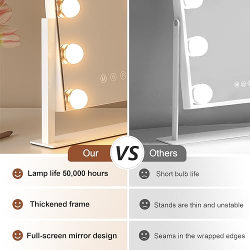 White-Arched Makeup Mirror with Lights, 3 Color Modes, Dimmable, 360° Rotation