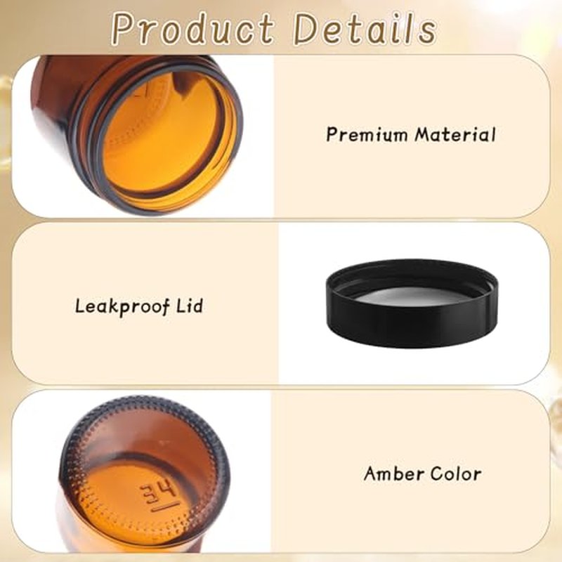24 Pcs Amber Glass Jars Round Small Glass Jars Empty Refillable Cosmetic Containers with Inner Liners & Black Lids for Make Up Sample Powder Cream Lotion Spice - 60g/2oz