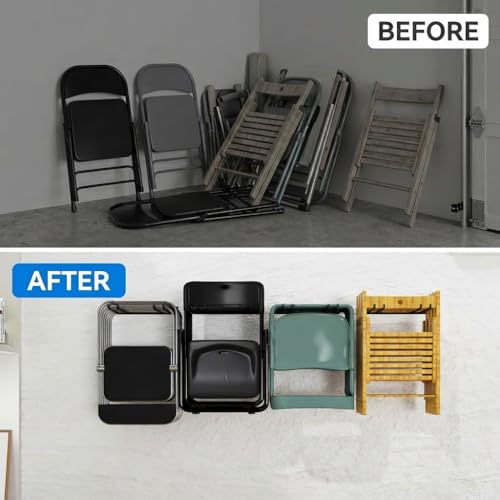 16.5 Inch Wall Mount Folding Chair Storage Rack 4 Pack - Heavy Duty Garden & Patio Organizer Hooks