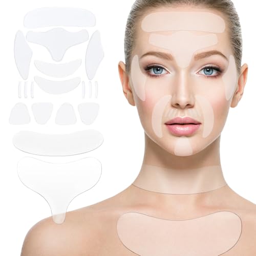 Neck Wrinkle Patches, Reusable Silicone Anti-Wrinkle Pads Set for Neck, Chest and Face, Overnight Use for Smooth Lines, Washable Comfortable Fit, 18 Pieces