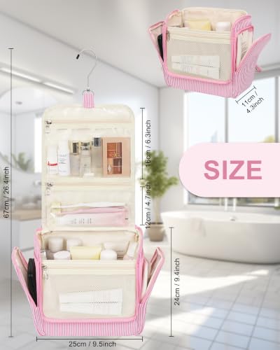 Relavel Pink Large Travel Hanging Toiletry Bag for Women & Kids