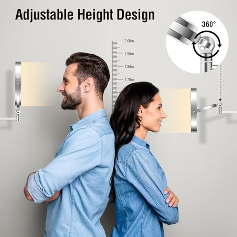 10x Large Wall Mounted Makeup Mirrror, Height Adjustable Lighted Mirror, 8" Double Sided Mirror, 1X/10X Magnifying Bathroom Mirror, 360¡Æ Rotation Adjustable, Detachable Ring, 3 Color Lights