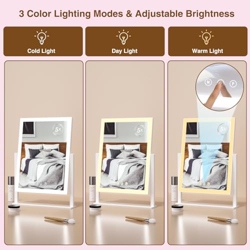ViKert 15.2x13 Inch Lighted Makeup Vanity Mirror with 78 LED Lights, 5X Magnification, 3 Color Modes, Touch Control