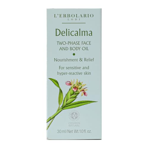 L'Erbolario Delicalma Two-Phase Face And Body Oil - Ginger Extract protects The Skin - Plum And Sunflower Oil Provide Organic Nourishment And Relief - For Sensitive And Hyper-Reactive Skin - 1 Oz