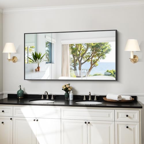 KOCUUY Black Bathroom Mirror 24x48 Inch Rectangle Wall Mirror for Over Sink, Modern Decor