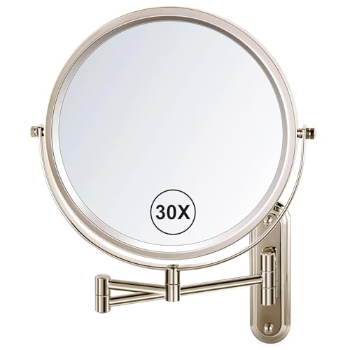 Wall Mounted Makeup Mirror - 1X/30X Magnifying Makeup Mirror with Extended Arm 360¡ÆSwivel Vanity Mirror, 8.5in Double Sided Mirror for Bathroom, No Lights