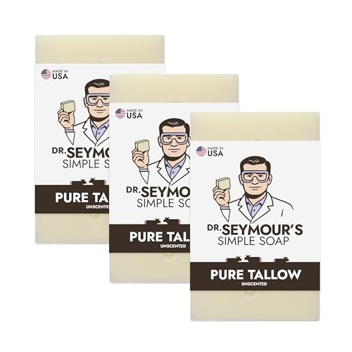 Pure Tallow Soap Bar (3-Pack) ? Unscented, Fragrance Free ? Dr. Seymour's Simple Soap - Moisturizing Body Wash for Sensitive, Dry, Itchy Skin ? Handmade in the USA
