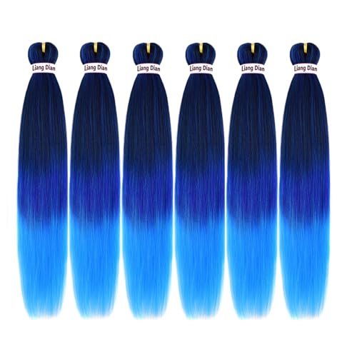 Pre-Stretched Braiding Hair 36 Inch 6 Pack Mixed Black Blue Light Blue Easy Hot Water Styling