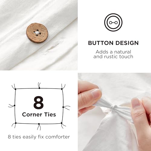 Bedsure Linen Cotton Blend Duvet Cover King 104x90 White - Natural White Variation