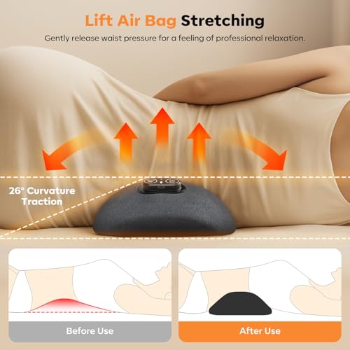 Cordless Back Massager with Heat Vibration & Traction - Rechargeable Lumbar Pillow