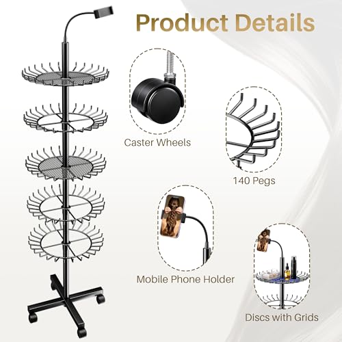 Veliditz Black Adjustable Braiding Hair Rack with 140 Pegs, Multi-Layer & Mobile