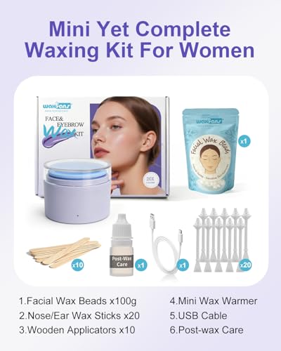 Women’s Face Waxing Kit with USB Mini Wax Pot & 100g Wax Beads - Sensitive Skin Safe