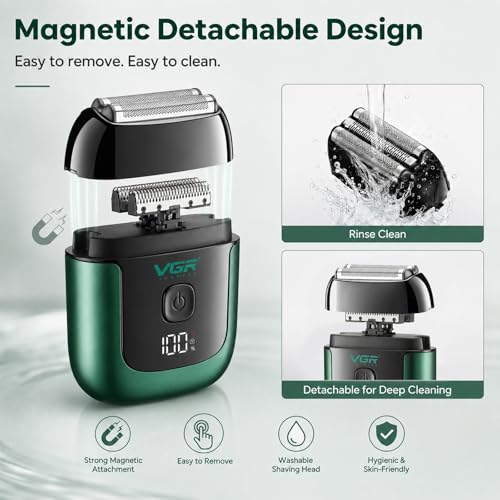 VGR Mini Foil Shaver for Men - Green, Waterproof, 100-Minute Runtime