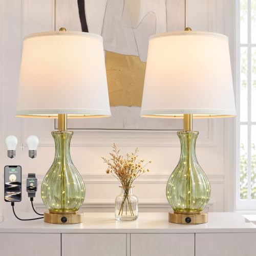 Oneach 22-Inch Green Glass Table Lamp with Fairy Lights and USB Charging - Nightstand Accent Light - Variation of THIS listing