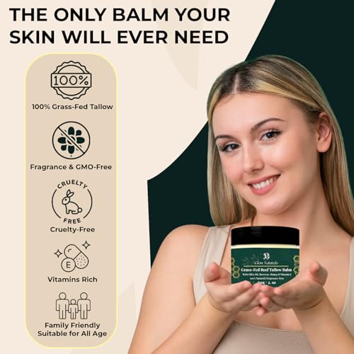 Beef Tallow For Skin - 2 oz Fragrance Free Tallow And Honey Balm With Olive Oil, Beeswax & Vitamin E - Grass Fed Beef Tallow For Face, Body & Dry, Sensitive Skin