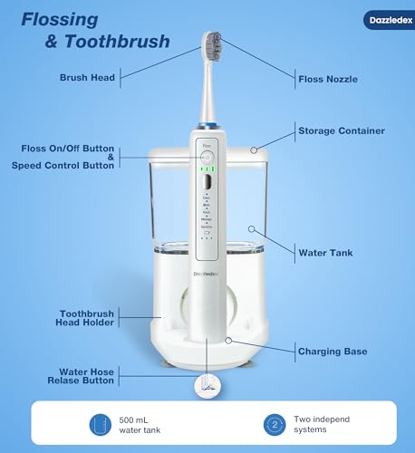 Electric Toothbrush and Water Flosser Combo - 5 Modes, 17 Oz Water Tank, 5 Replacement Heads