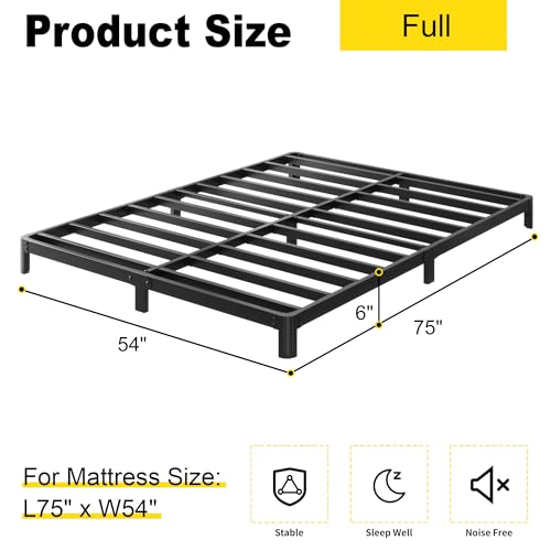 Full Bed Frame 6 Inch Low Profile Metal Platform No Box Spring Needed - Yicensen