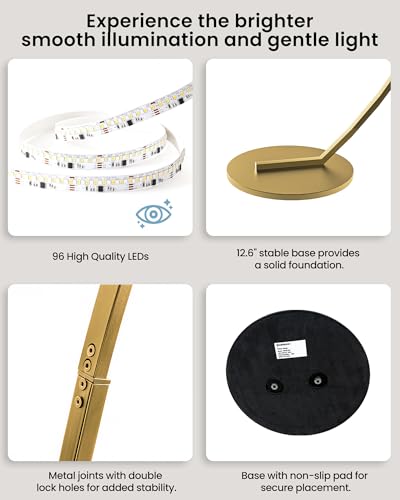 75-Inch Dimmable Gold Arc Floor Lamp with Remote & Foot Control - 3 Color Temperatures