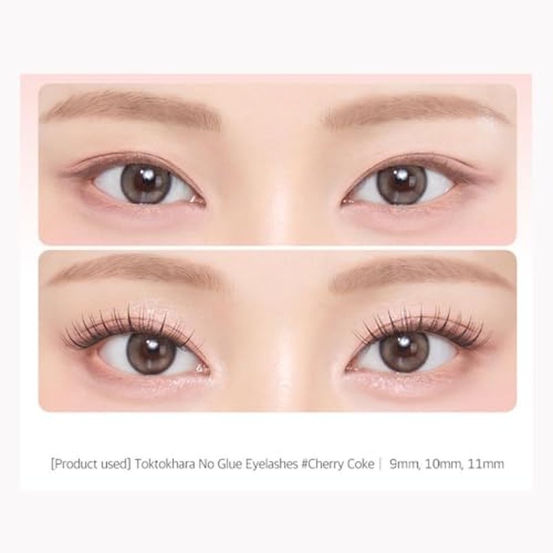 CORINGCO Toktok Hara Light Self Adhesive False Eyelashes, Natural Look, No Glue Needed, Assorted Set of 9/10/11mm, Reusable Lash Clusters Kbeauty (cherry coke light)