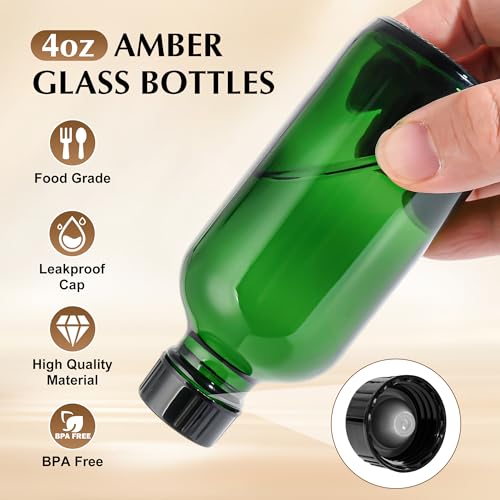 Green UV 4oz Glass Travel Bottles with Leak-Proof Lid - Packaging for Essential Oils & Skincare