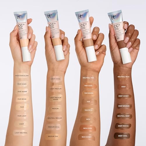 IT Cosmetics CC+ Nude Glow - Medium Coverage Foundation with SPF 40 & Brightening Glow Serum, Lightweight Skin Tint, 2% Niacinamide + Hyaluronic Acid, Up to 24H Hydration, Normal/Dry Skin - 1.08 fl oz