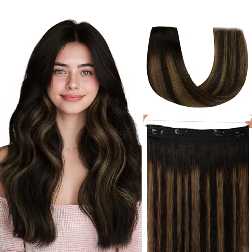 Hotbanana Invisible Wire Hair Extensions 12 Inch Balayage Natural Black to Chestnut Brown - 70g, Quick Wear & Reusable