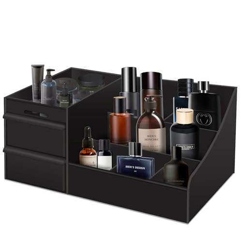 Men's Cologne Organizer with Drawers - Bathroom & Dresser Storage, Black