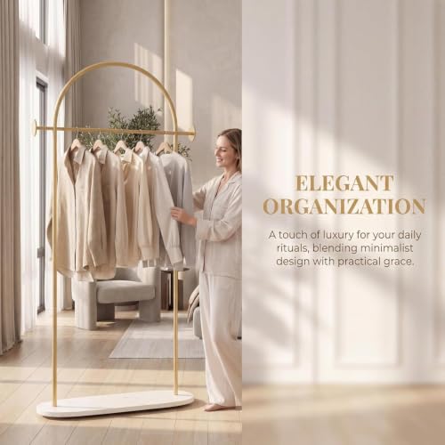 Gold Clothing Rack with Marble Base, Modern Freestanding Coat Stand 23.6"W