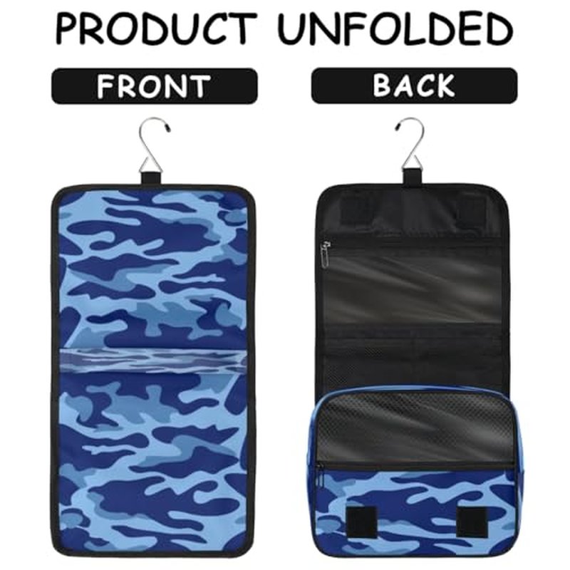 Blue Camouflage Hanging Toiletry Bag Waterproof Makeup Cosmetic Bag Travel Bag Organizer for Accessories Shampoo Full Sized Container Travel-Essentials Toiletry Bag