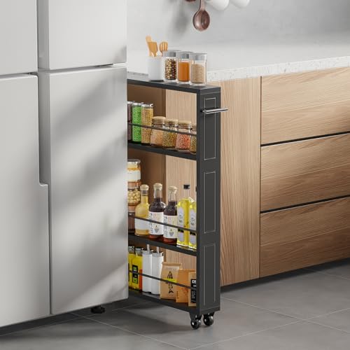 4-Tier Rolling Storage Cart - Slim Utility Trolley for Kitchen Bathroom Laundry
