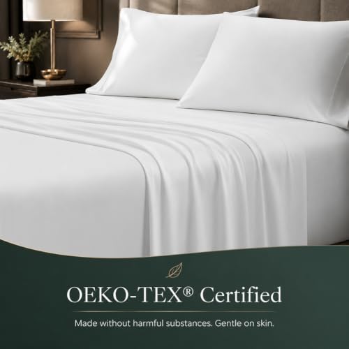 HYPREST White Queen Egyptian Cotton Deep Pocket Bed Sheets 18 Inch Percale