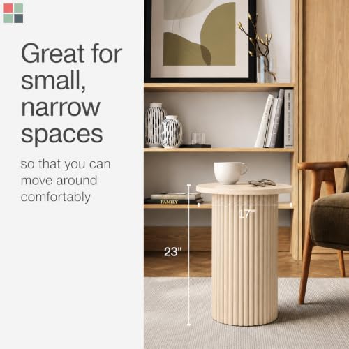 Stead Round Fluted Oak Side Table - Compact Modern Accent Piece