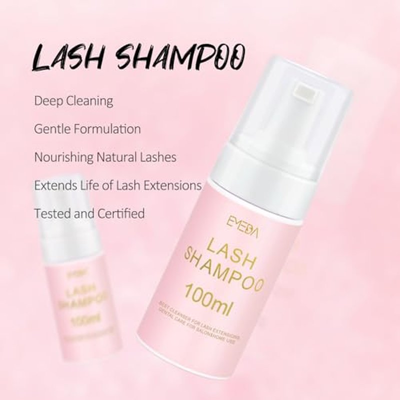 EMEDA Lash Shampoo for Lash Extensions Lash Cleaning Kit with Lash Fan Dryer, Brush, Wash Bottle, Hair Band, Oil Free Foam Soap Cleaner Lash Bath Kit, Lash Wash Eyelash Extension Cleanser