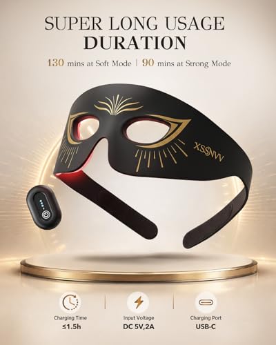 XSSNVV Black Red Light Therapy Eye Mask 630nm/850nm Cordless, 48 LEDs