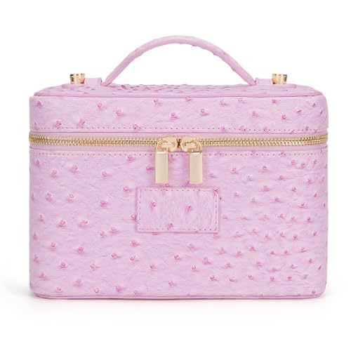 HiTotes Leopard Makeup Bag Ostrich Pink - Travel Cosmetic Case, PU Leather