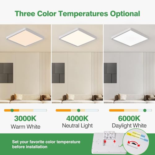 FY Wisdom 12-Inch LED Flush Mount Ceiling Light 6PK, 24W, 2520LM, 3-CCT White