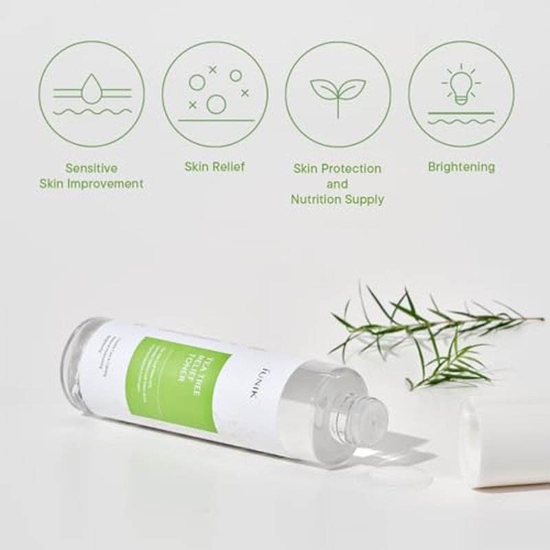 IUNIK Tea Tree Relief Vegan Face Toner - Facial Moisturizer Acne-Prone Irritated Skin w Tea Tree 67% Centella Asiatica 19.5% 6.7 Fl OZ Sensitive Skin Breakout Rosacea Blemish Plant-Based Ingredients