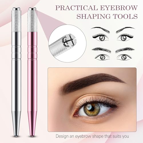 Gisafai 100 Pcs Microblading Pen Manual Eyebrow Pens Supplies Aluminum Microblade Pen Tool Holder Hand Tools for Makeup Supplies Salons (Silver,Pink)