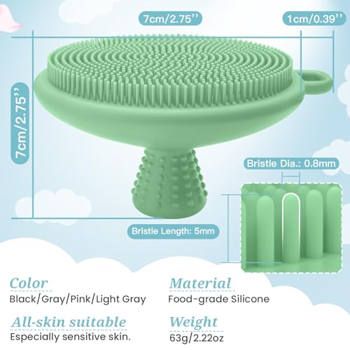 Silicone Back & Face Scrubber Set, 15.35¡¯¡¯ Soft Back Scrubber for Shower with Dual-Side Brush Head, Gentle Silicone Facial Scrubber Face Brush for Deep Lathering & Cleansing(Green-2PCS)