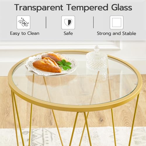 Set of 2 Modern Gold Round Coffee Tables - Living Room Side Tables