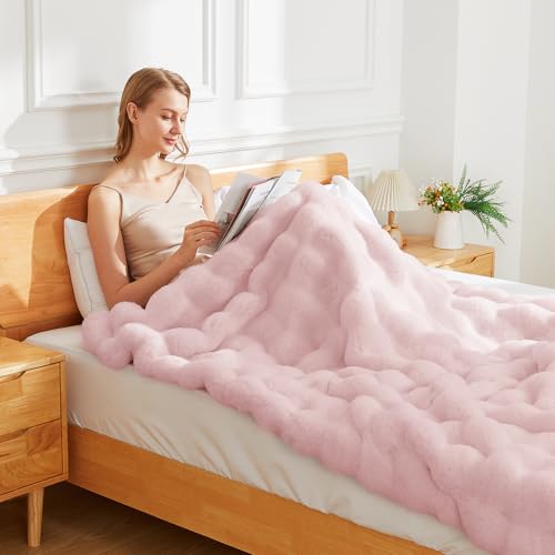Latepis Faux Fur Twin Blanket 60x80 Light Pink Plush Warm Cozy Bed Couch