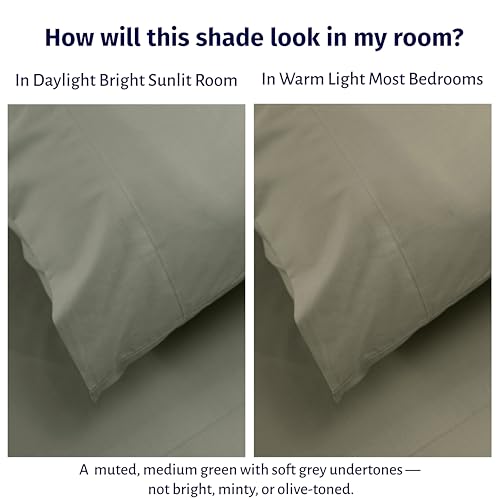 Sage Leaf 100% Egyptian Cotton Queen Bed Sheets Set - Percale, OEKO-TEX Certified