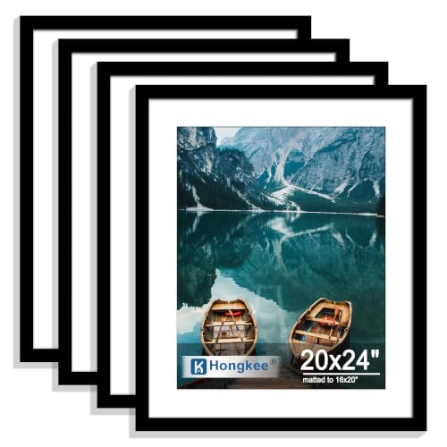 Black 20x24 Inch Picture Frame Set of 4 - Rustic Wood Style with Mat