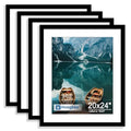 Black 20x24 Inch Picture Frame Set of 4 - Rustic Wood Style with Mat