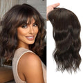 14 Inch Curly Wavy Hair Topper for Women - Dark Brown Mixed Chestnut, Clip-In Volume Enhancer
